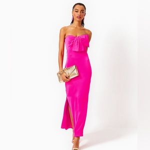 Lilly Pulitzer Pink Carlynn Satin Maxi Bow Dress Size 4 NWT